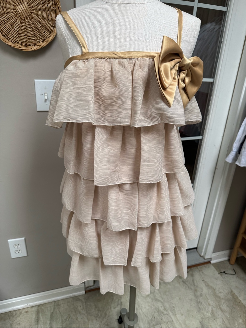 Erin Fetherston for Target Tiered Ruffle Mini Dress Gold Bow XS 🎀